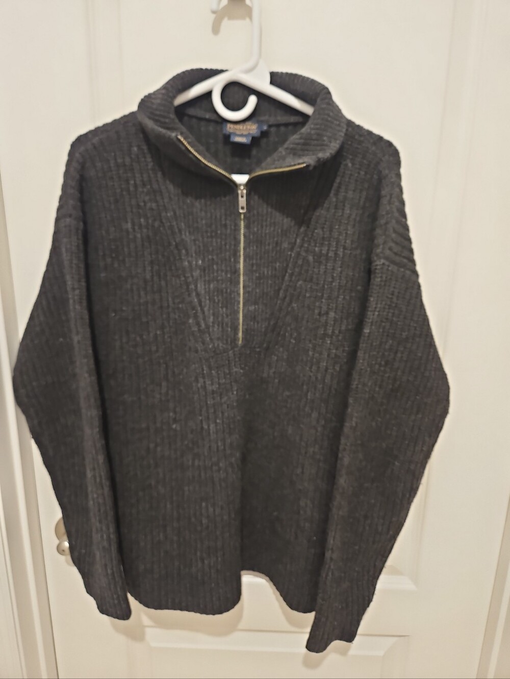 Pendleton 100% Lambswool Quarter Zip Mock Neck Sweater Charcoal Gray Size Large